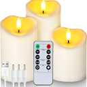 Homemory Rechargeable Flameless Candles, LED Candles, Battery Operated Candles with Remote and Timers, Outdoor Waterproof, Long Lasting, Set of 3 (D3"H4"5"6", Ivory White)