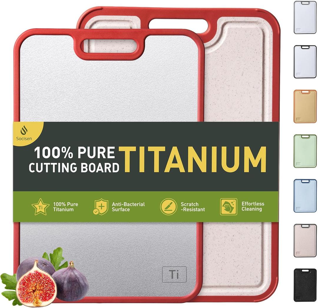 2 Packs Titanium Cutting Boards for Kitchen Chopping Board Butcher Block 2 in 1 Pure Titanium Gift Best Mama Mom Ever Christmas Xmas Birthday Law Step Who Have Everything Good Unique Useful Present (2pc: Large + Medium, Red/Beige)