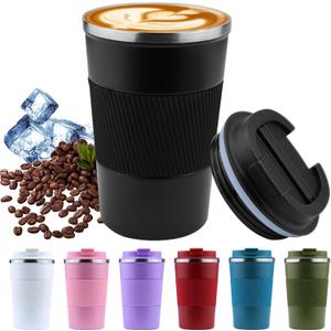Travel Coffee Mug 13 Oz Insulated Reusable Stainless Steel Coffee Mug with Lid - Spill Proof for Hot and Iced Drinks (Black)