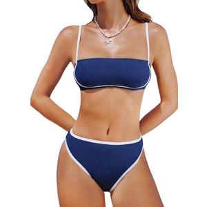 CUPSHE Women's Bikini Sets Two Piece Swimsuit High Waisted Square Neck Back Hook Color Block Cheeky Bottom M