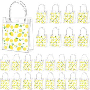 Tioncy 24 Pcs Lemon Party Favor Bags PVC Gift Snacks Bags She Found Her Main Squeeze Bridal Shower Party Favors with Handles Clear Lemon Theme Treat Goodies for Wedding Summer Supplies