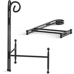 Display Stand for Plate, Foldable Metal Plate Stand for Table, Decorative Easel Holder for Picture Frames, Photos, Wedding Cards, Sign Posters, Cavas, 12-inch Black 2-Pack