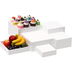 6 Pack Acrylic Display Boxes Cube Riser, Food Stands for Party Buffet, White Cake Stand Square Set, Dessert Table Nesting Jewelry Holder