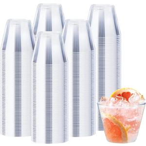 9 oz Clear Plastic Cups, 300 Pack Disposable Fancy Cup for Wedding, Cocktail Cups 9 Ounce, Bulk Clear Plastic Tumblers for Iced Coffee, Cold Beverage (Clear-9oz-300)
