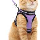 Rabbitgoo Cat Harness and Leash Set for Walking Escape Proof, Adjustable Soft Kittens Vest with Reflective Strip for Cats, Comfortable Outdoor Vest, Light Purple, M