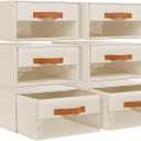 DIMJ Closet Organizers and Storage - Foldable Storage Bins with Drawers Fabric Stackable Storage Drawers with Clear Window,Fabric Clothes Organizers and Storage Drawers for Closet, 6-Pack, Beige