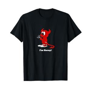 Funny Sarcastic I'm Horny Cute Red Devil With Horns T-Shirt, size 4XLT