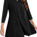 ENMAIN Womens Tops 3/4 Sleeve Plus Size Tunics to Wear with Leggings Dressy Casual Loose Blouses Swing Flare T-Shirt S-5XL (Black, L)