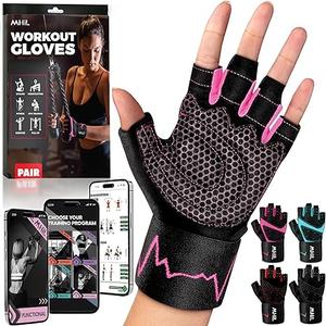 MhIL Workout Gloves for Women  Breathable Gym Gloves for Women with Palm Protection and Enhanced Grip  Padded Weight Lifting Glove for Womens with Wrist Wraps Support Weightlifting Exercise Cycling (Medium: 7.5  8 / 19.1  20.5 cm, Black and Grey)