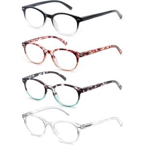 OLOMEE Blue Light Blocking Reading Glasses Women +2.50 Ladies Small Round Readers Blue Ray Circular Cheaters for Small Head/ Face Black/ Clear/ Tortoise Shell 4 Pack