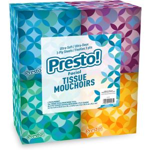 Amazon Brand - Presto! Ultra-Soft 3-Ply Premium Facial Tissues, 264 Count (4 Packs of 66), (Packaging May Vary)