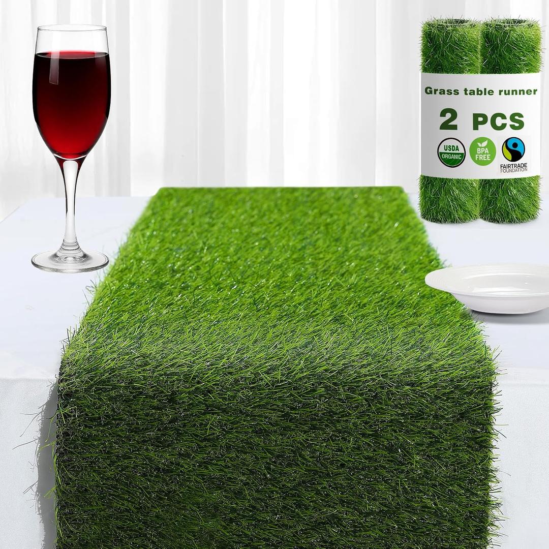 Artificial Grass Table Runner, 13 x 36 in Turf Table Runner - Realistic Faux Grass Runner for Golf Party, Wedding, Baby Shower, Indoor Outdoor Decor2 Pack