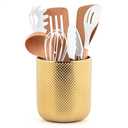 Ceramic Utensil Holder for Kitchen Counter, Gold Utensil Holder for Countertop, 5.1 W x 6.6 H inches