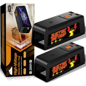 2 Pack Electric Rat & Mouse Traps for Home – 2800V Instant Eliminate, Pet-Safe Enclosed Design, No-Touch Cleanup, Reusable Indoor Rodent Trap for Kitchen, Garage, Basement