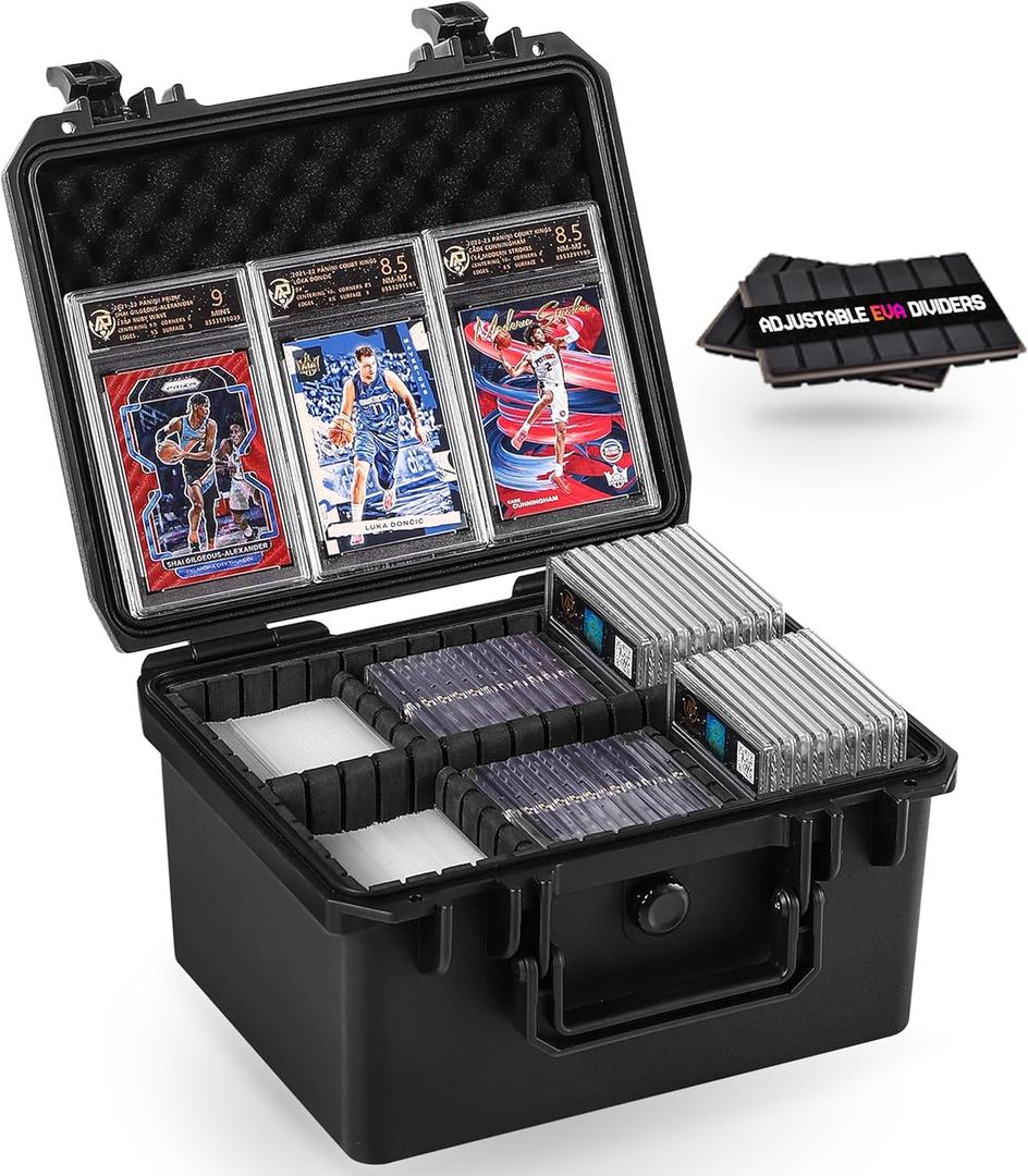 Card Case for Sport Cards Storage, Graded Trading Card Storage Box for 3" x 4" 35pt Rigid Card Sleeve, Waterproof Card Organizer Box with 6 Dividers for BCW MTG TCG Zion Card(Hold 250+ Toploaders) (Fits H5.75" Card Sleeve (6 Adj-Grids))