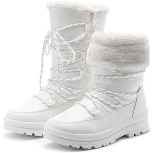 HEAWISH Womens Winter Snow Boot Fur Lined Mid Calf Warm Boots (9, White)