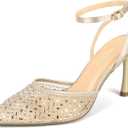 PIZZ ANNU Women's Cienna High Heels Sexy Stiletto Pumps Closed Toe Mesh Sparkly Rhinestones Ankle Strap Dress Wedding Party Pumps Shoes (10, Apricot)
