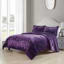 Luxury Velvet King Comforter Set, 3 Pieces Reversible Comforters King Size with 2 Pillow Shams, Brushed Solid Microfiber Back, All Season Cozy, Soft, Warm, Lightweight (Purple, 104x90 Inch)