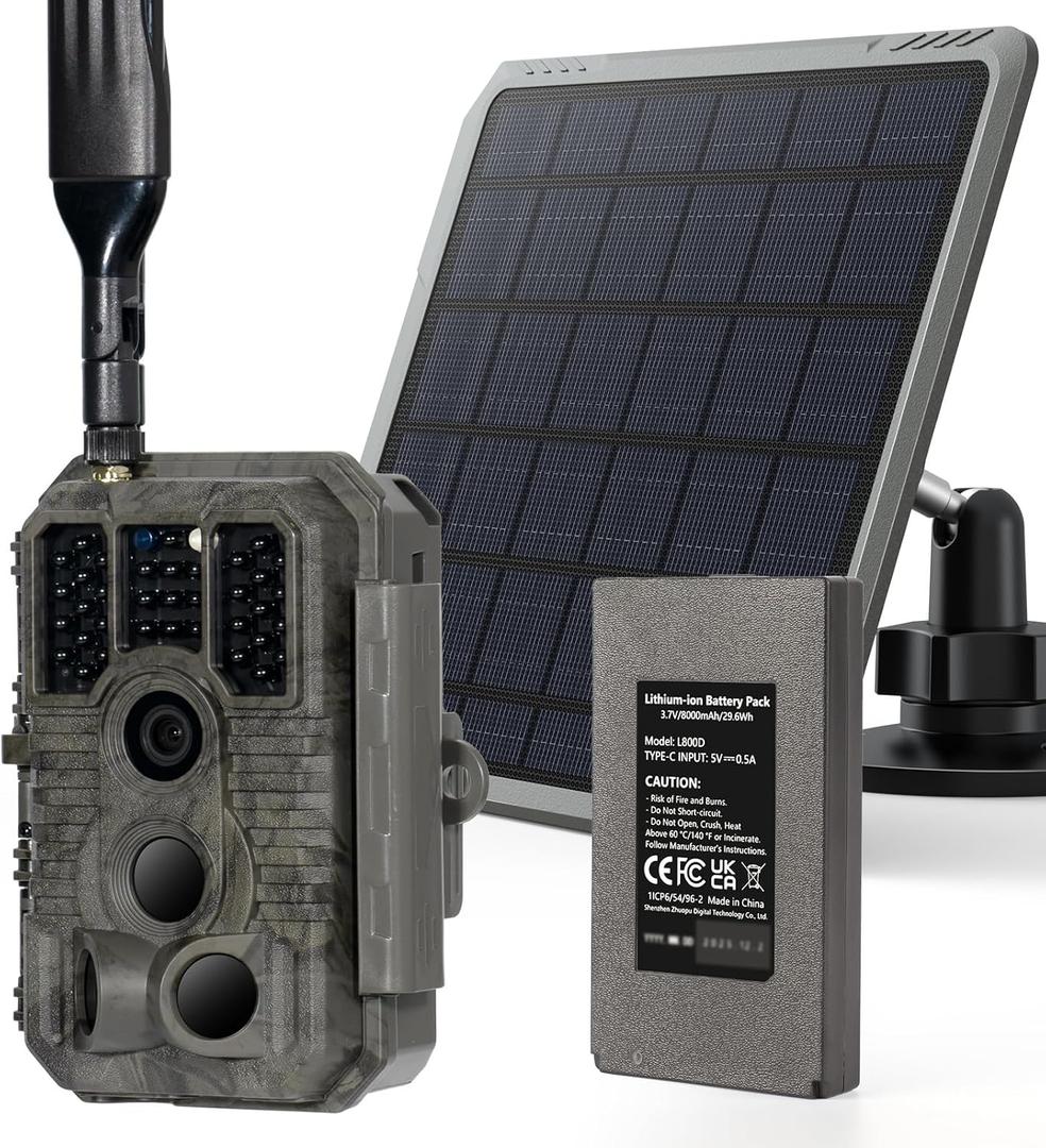 GardePro X60 Pro Max Cellular Trail Camera with SP300 Solar Panel, Live View, 8000mAh Battery, Shared Data Plan, On-Demand HD Photo & Video, Compatible with Verizon/AT&T/T-Mobile