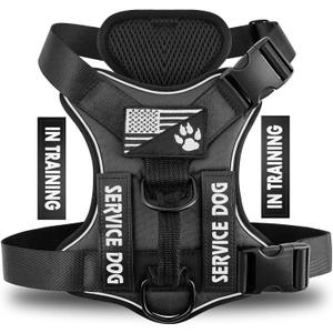 Demigreat Service Dog Harness, Reflective Dog Vest Harness with 5 PCS Patches, Adjustable Soft Oxford Pet Harness, Inner Layer Mesh, Easy to Control for Dogs, L