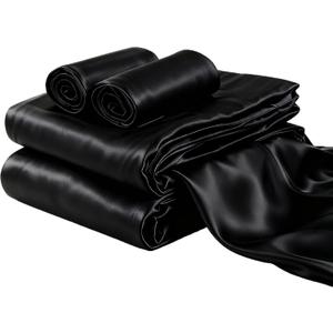 Satin Sheets Smooth Decorative Bedding Set Cozy Cooling Silky Soft Bed Sheets Set Blk 4 Pcs Q Size (Black)