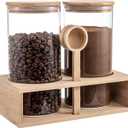 ANPHSIN 2Pcs 49oz Large Capacity Glass Coffee Containers - BPA Free Storage Jars with Hollow Shelf Lids and Spoon for Coffee Bean Bar Station Kitchen Gift (Burlywood)