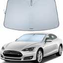 Windshield Sun Shade for Tesla Model S – Custom Fit Front Window Sunshade, Blocks 99% UV & Heat, Reflective, Mirror Cut-Out Design, Foldable & Fade-Resistant, Keeps Interior Cool