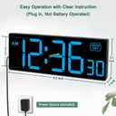 Soobest LED Wall Clock Digital Clock with Seconds, Electric Plug in Large Big Numbers Clock 5 Dimmers Wall Mount for Living Room, Auto DST, 10 Inches (Blue)
