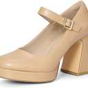 Coutgo Womens Wedge Pumps Dressy Mary Jane Shoes Comfort Wedges Closed Toe Ankle Strap Heeled Shoes, Size 7.5