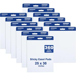 Comix Sticky Easel Pad, 25 x 30 Inches Flip Chart Paper for Teachers, Large Self Stick Easel Paper for Office School Classroom Supplies, 30 Sheets/Pad, 12 Pads/Pack