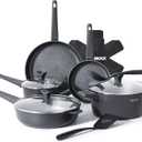 THE ROCK SOHO 15Pcs Cookware Set Pots and Pans Set Non Stick with ROCK.TEC Compact for Urban Kitchens, Nothing Sticks, Never Warps, Lasts Longer, Induction & Dishwasher Safe, Black