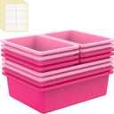 Zonon 12 Pcs Plastic Cubby Bins Office Storage Container Storage Bins Plastic Organization with 1 Pack Self Adhesive Label for Library Office Home Nursery(Pink/magenta)