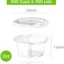360 Set 2 oz Jello Shot Cups with Lids, Sturdy & Food Safe Disposable Plastic Portion Condiment Dipping Sauce Cups, Small Containers for Salad Dressing