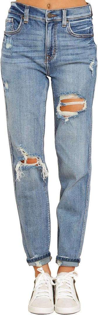 luvamia Boyfriend Jeans for Women Stretch High Waisted Ripped Distressed Mom Jeans Slim Denim Pants (X-Large,O Denim Blue)