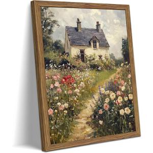 Vintage Cottagecore Wildflower Framed Wall Art – Country Farmhouse Oil Painting Canvas Print with Wood Frame, Floral Nature Wall Decor for Living Room Bedroom 16x24 inch