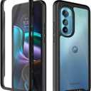 wahhle Compatible with Motorola Edge 2022 Case, Built in Screen Protector Full Body Shockproof Slim Fit Bumper Protective Phone Cover for Edge 5G UW 2022 Men Women-Black/Clear [Not for Edge Plus]