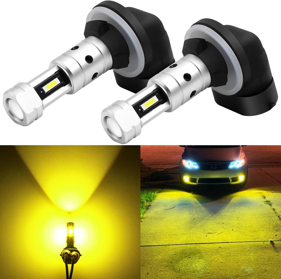 PHINLION 881 Yellow LED Fog Light Bulbs, 3800 Lumens Super Bright 886 889 894 896 898 LED Fog Lights Replacement with Projector for Cars, Non-polarity, 3000K Amber Yellow, Pack of 2