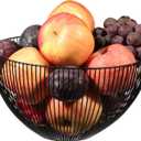 Cq acrylic Metal Wire Fruit Basket,Large Round Storage Baskets for Bread,Metal Wire Bread Fruit Bowl Vegetable Stand Holder for Snacks,Modern Fruit Bowl Decorate Kitchen Counter,Black