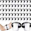 Meanplan 50 Pcs Arm Badge Holder Armband ID Badge Holder Bulk Visibility PVC with Adjustable Belt Elastic Armband Clear Name Tag for Work Pass, Postcards, Universal Size (Black)