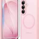 FNTCASE for Samsung Galaxy S26 Case: Magnetic Matte Phone Cases with Screen Protector Drop Proof Compatible with Magsafe Slim Rugged Shockproof Protective Translucent Cell Cover (C-Frosted Pink)