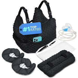 Zomaple Mastectomy Recovery Pillow with Strap, Swirly Gel Pack, Seat Belt Cover & Shower Lanyard  Post-Op Essentials, Breast Augmentation/Reduction & Recovery Supplies  Washable Cover for Comfort (Black)