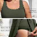 Charmo Women Plus Size Swim Dress Scalloped Square Neck One Piece Swimsuit Tummy Control Bathing Suit Rushed Swim Suits 2026 (2X, Green)