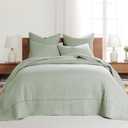 Levtex Home Cross Stitch Reversible Queen Bedspread Set (104x106in) with 2 Pillow Shams (26x20in) - Stitch Texture - Desert Sage - Cotton Queen Size Bedspread Set - Lightweight, Soft, Pre-Washed (Sege Green)