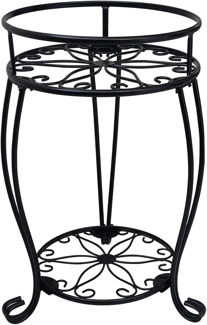 CASIMR 2 Tier Plant Stand, 19.2 inch Tall Metal Potted Holder Rack,Indoor Outdoor Multiple Flower Pot Shelf Rustproof Iron Garden Container for Garden Patio Living Room Corner Balcony, Black