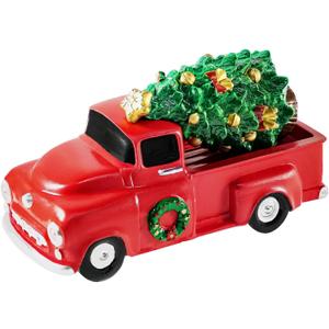 Rileryan Christmas Village Vintage Red Truck Decor Figurines for Mini Christmas Village Town Accessories Pieces Cars Vehicles Sets Decorations Home Indoor Decor Gift