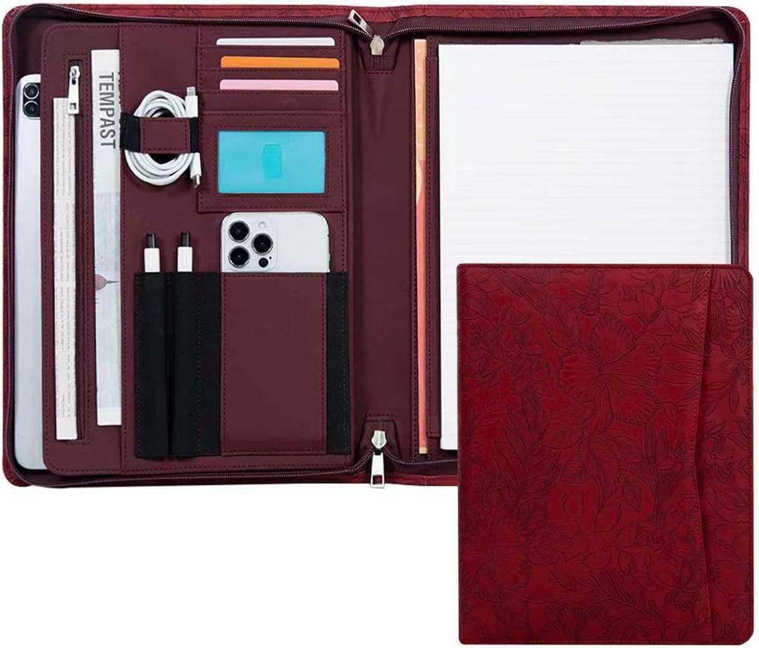 Elegant Multi-Function Leather Portfolio Organizer with A4 Notepad, Tablet and Phone Holders – Perfect for Business Professionals, Students, and Entrepreneurs – Ideal for Meetings, Conferences