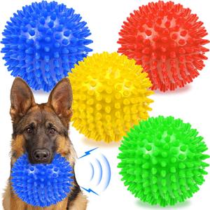 Dog Balls 4.5 Squeaky Dog Toys Spikey Ball for Aggressive Chewers Heavy Duty Teething Large Medium Durable Dogs Balls (4 Pack)
