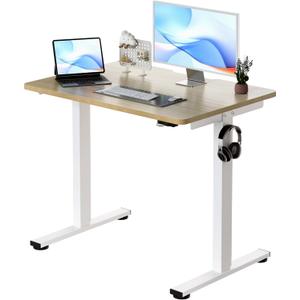 Okin Small Electric Standing Desk, 36" x 24" Whole Piece Height Adjustable Desk, Oak Sit to Stand Computer Workstation for Home Office
