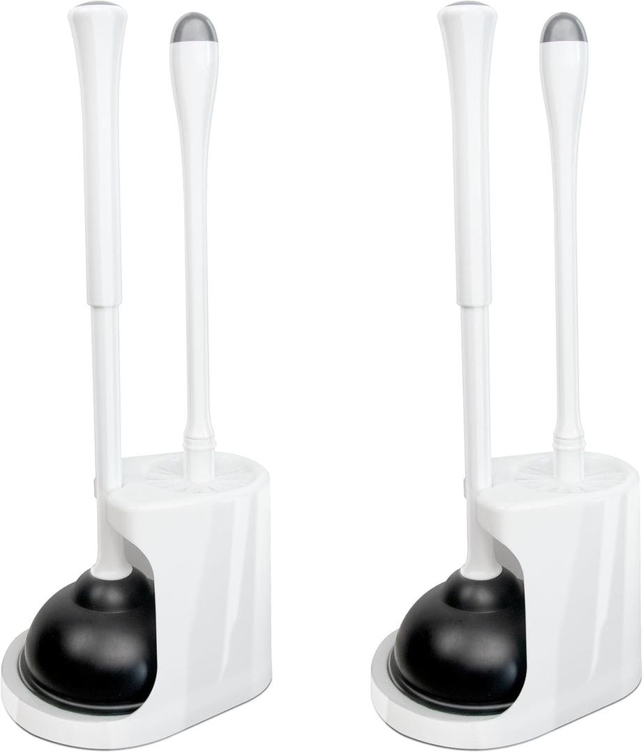 CELOX 2 Set Toilet Brush and Plunger Set, Toilet Brush and Holder Set, Toilet Bowl Brush and Holder, White
