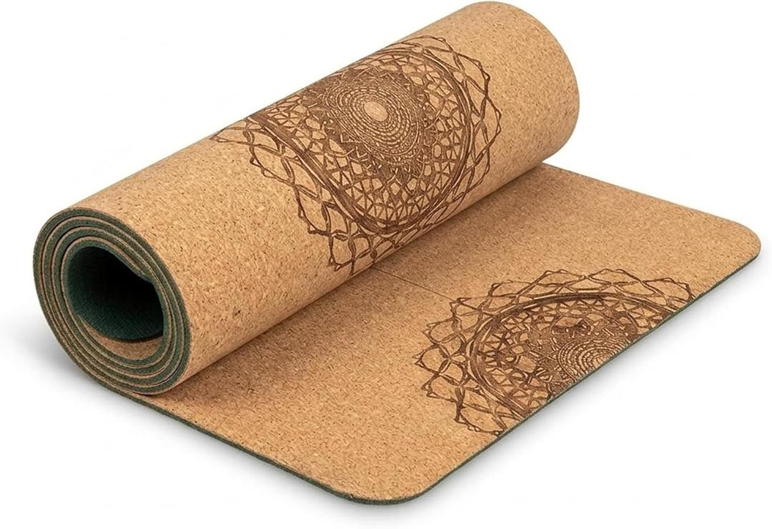 Workout Mat with Carrying Strap - 6mm Thick Cork Yoga Mat (72 x 24) - Non-Slip Cork Mat for Home, Gym, Fitness & Hot Yoga - Lightweight, Cushioned, Durable & Sweat-Resistant by Fitby